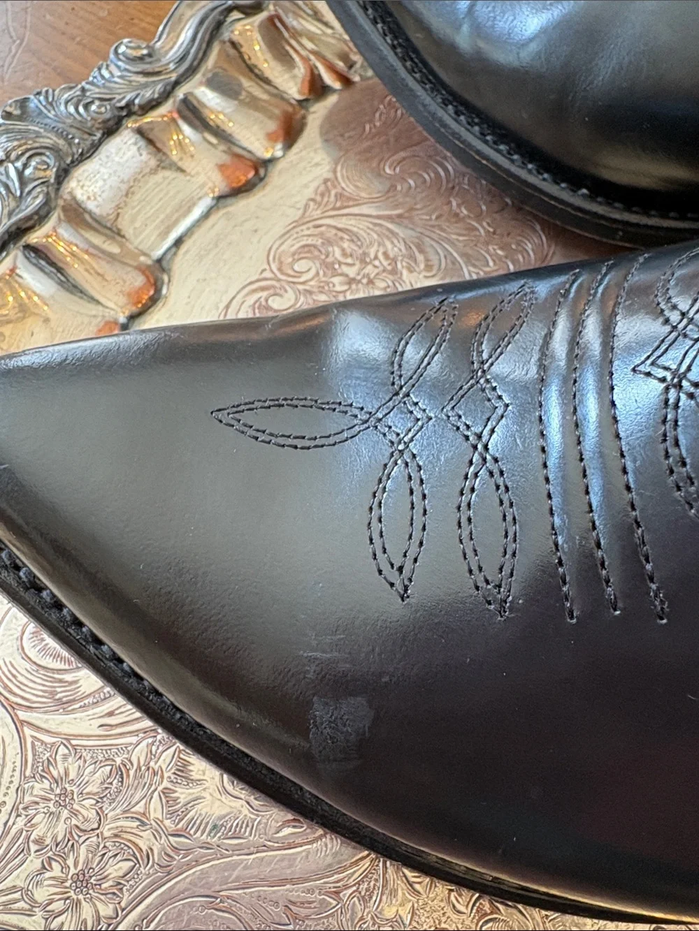 Men’s El General Made in Mexico Black Leather Western Cowboy Boots US Size 9